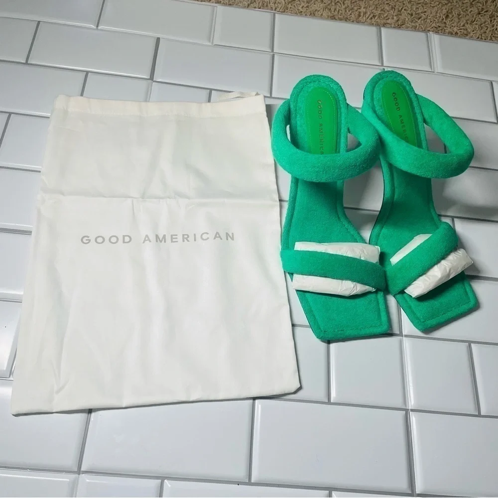 Good American Terry Slip-On‎ High Heeled Sandals - Green TRENDY Y2K